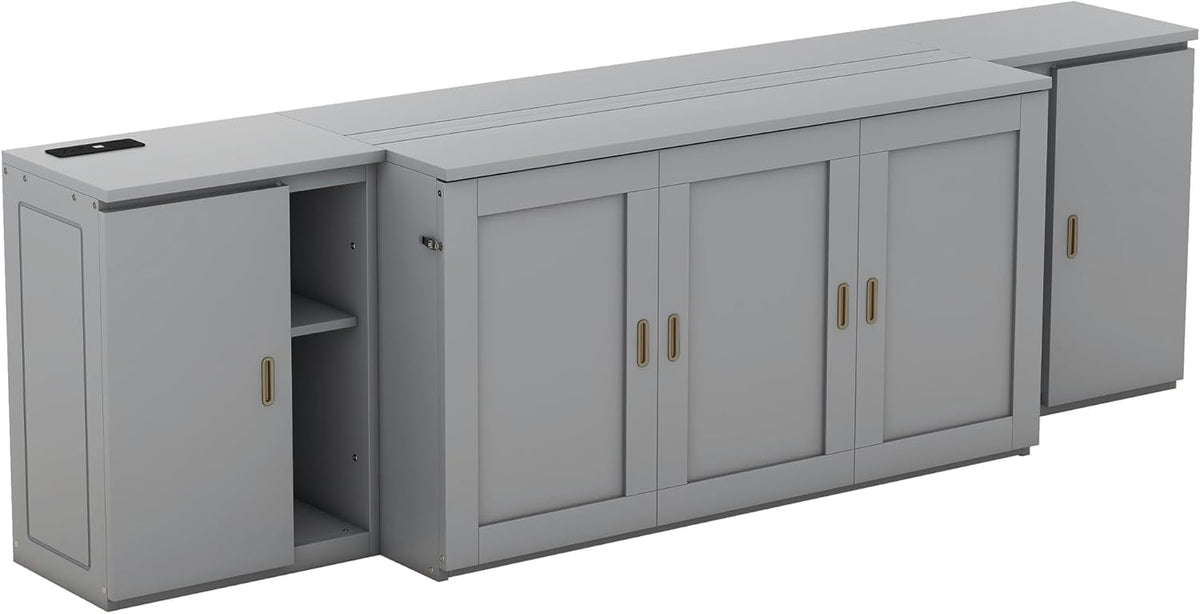 Queen Size Murphy Bed with Shelves, Cabinets and USB Ports, Gray S439958
