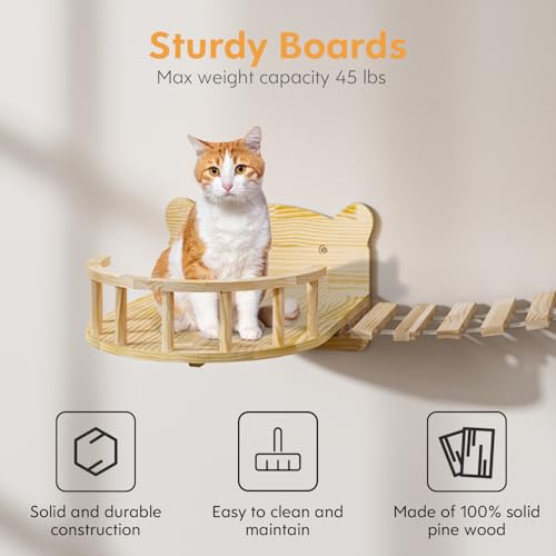 16 Pcs Pine Wooden Cat Wall Shelves with House Y3305