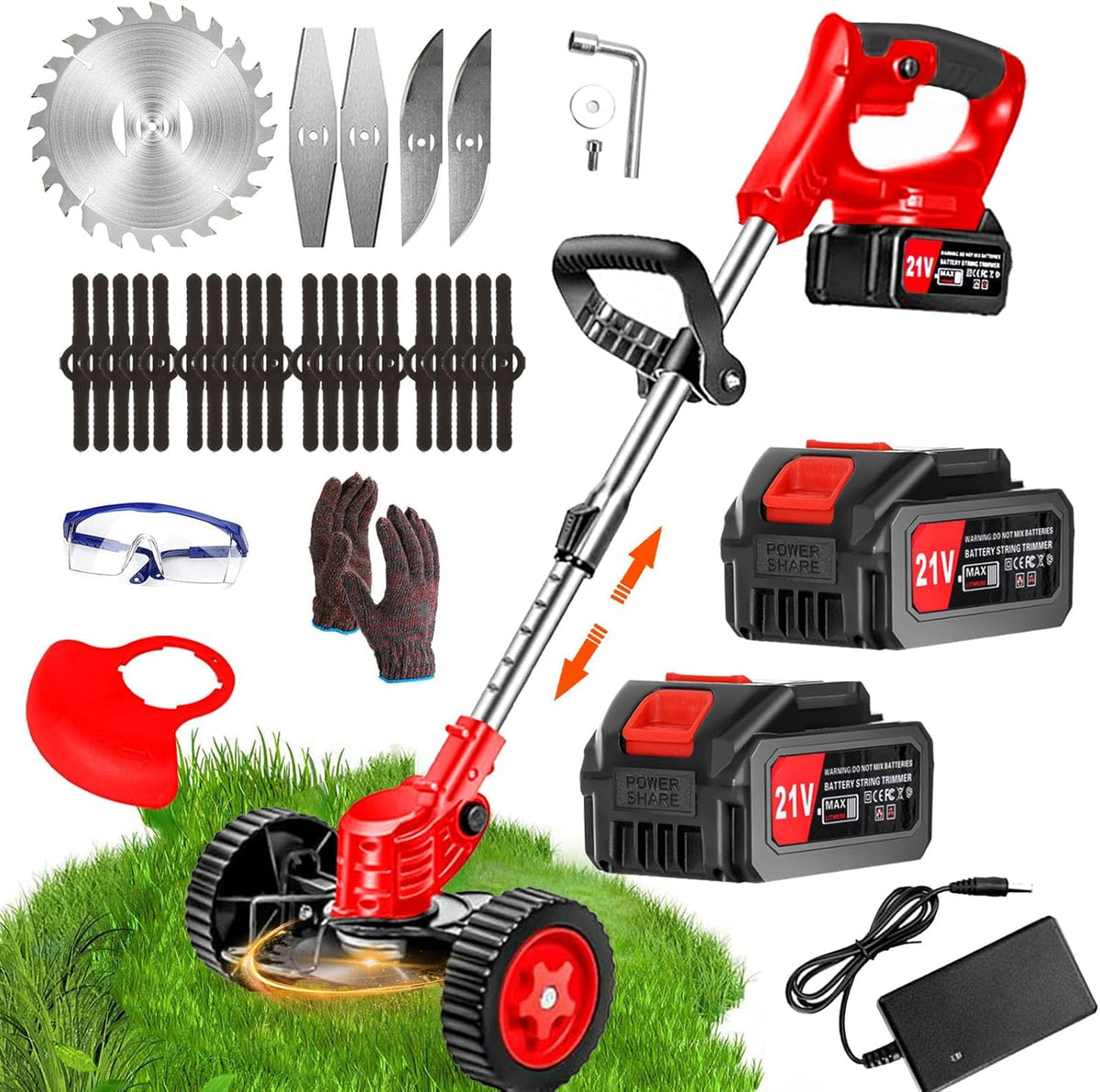 3-in-1 Cordless Battery Powered String Trimmer with 2Pcs 4.0 Ah Battery R6501