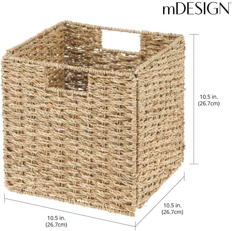 Seagrass Woven Cube Basket Organizer with Handles - 4 Pack - Natural/Tan E888748