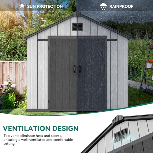 Gray 8x10 FT Outdoor Storage Shed with Lockable Door Y327963