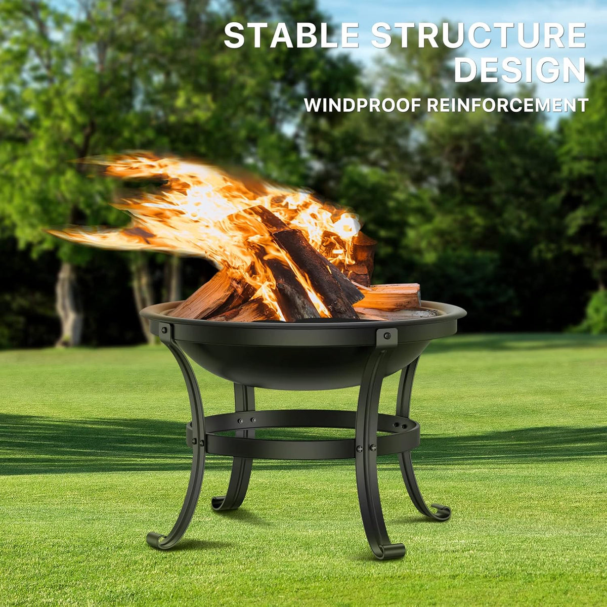 22in Cast Iron Wood Burning Fire Pit with Cooking Grill V353934