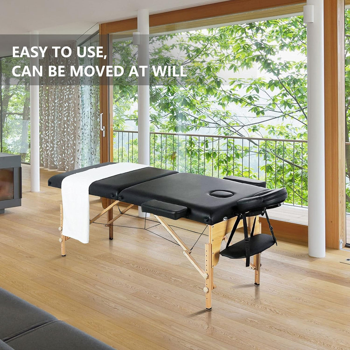 Black 3 Fold Portable Massage Bed with Carrying Case W611