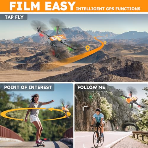 Dark Gray 4K Camera Drone with Brushless Motor, Follow Me Mode, Auto Return, Foldable RC Quadcopter H9714