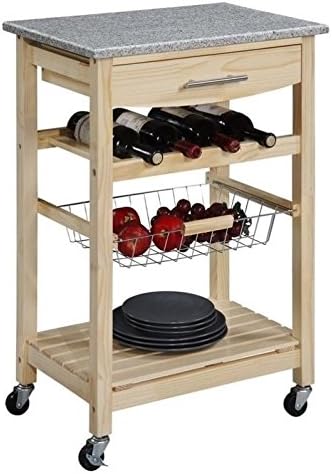 Pine Wood Rolling Kitchen Island Cart with Storage I653