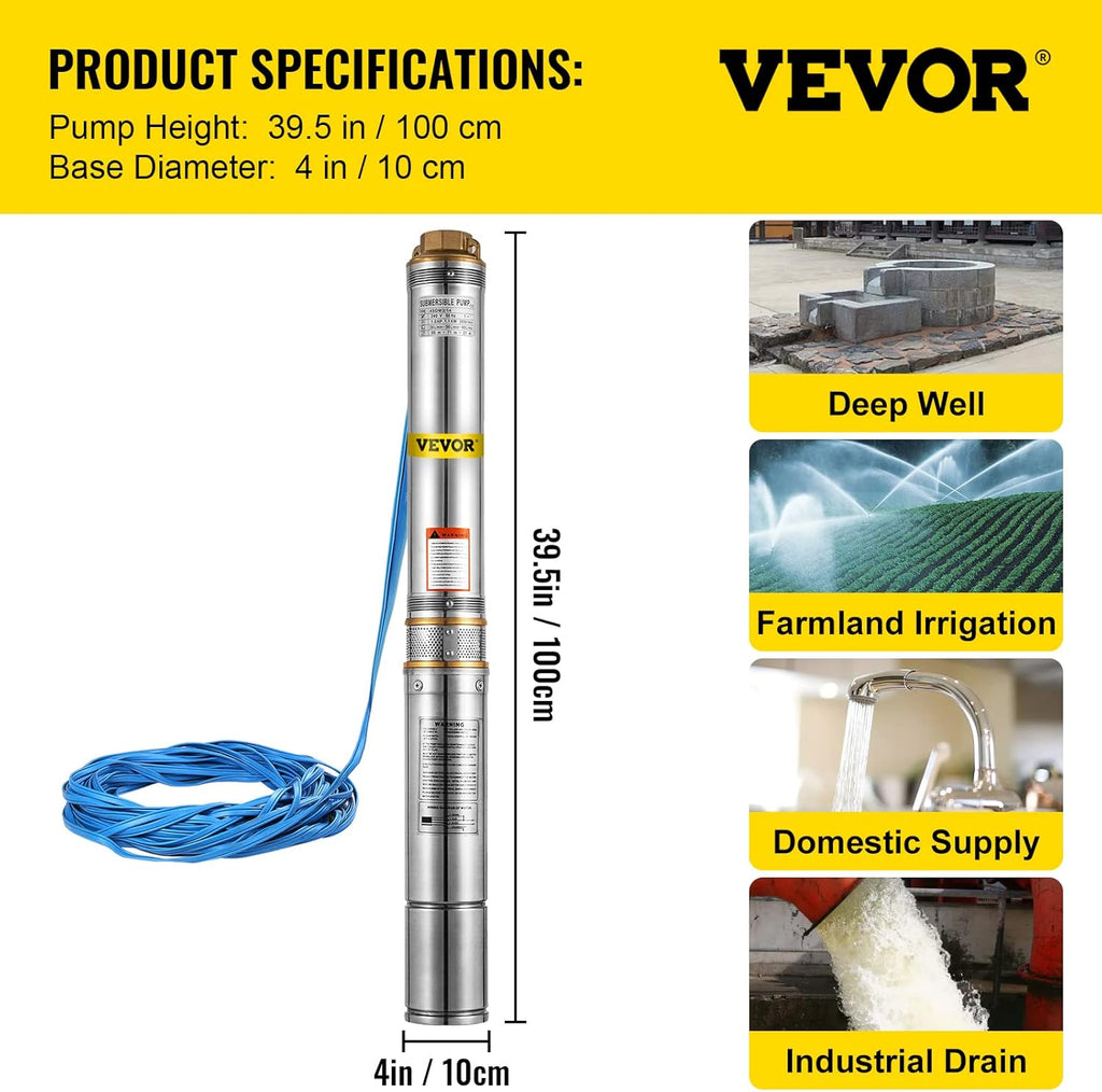 1.5 HP Stainless Steel Submersible Well Pump 24GPM G574847