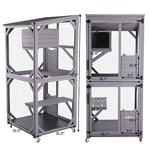 Large Wooden Catio with Run on Wheels (grey) K748