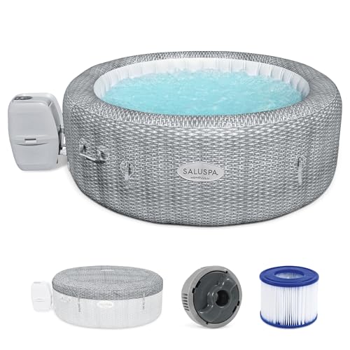 4-6 Person Inflatable Hot Tub, 77" x 28" Round with 140 Jets and Insulated Cover W998065