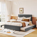 Beige Linen Upholstered Platform Bed Frame with Twin XL Trundle and 2 Drawers T7522