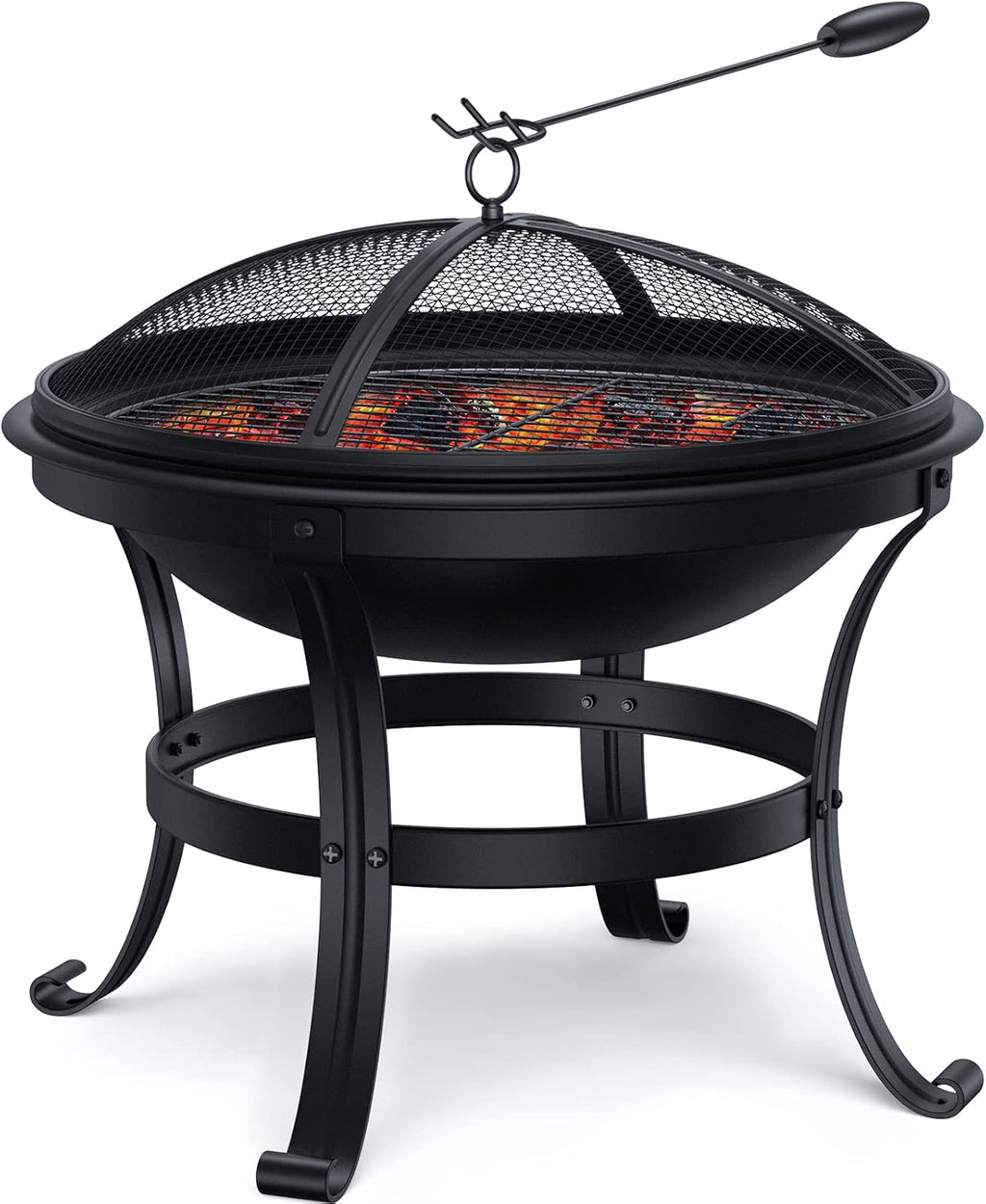 22in Cast Iron Wood Burning Fire Pit with Cooking Grill V353934