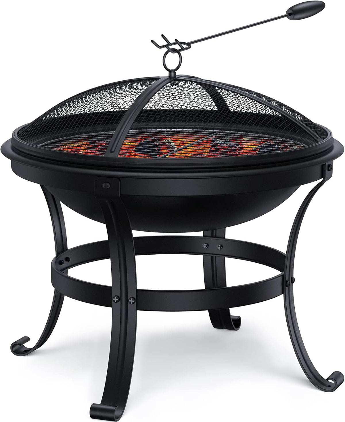 22in Cast Iron Wood Burning Fire Pit with Cooking Grill V353934
