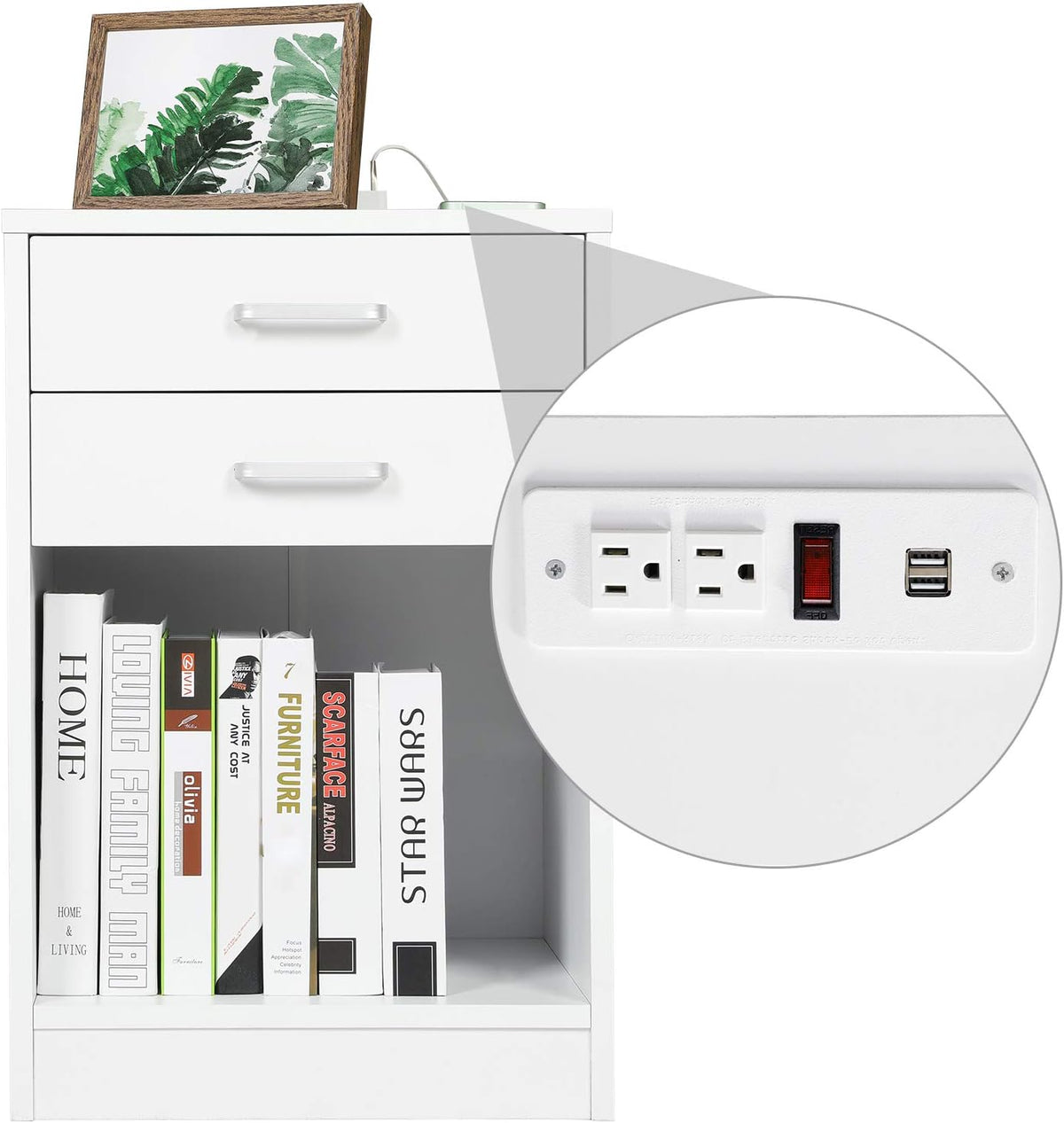 Black Nightstand with USB Port and Sliding Drawer D510570