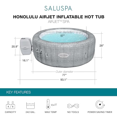 4-6 Person Inflatable Hot Tub, 77" x 28" Round with 140 Jets and Insulated Cover W998065