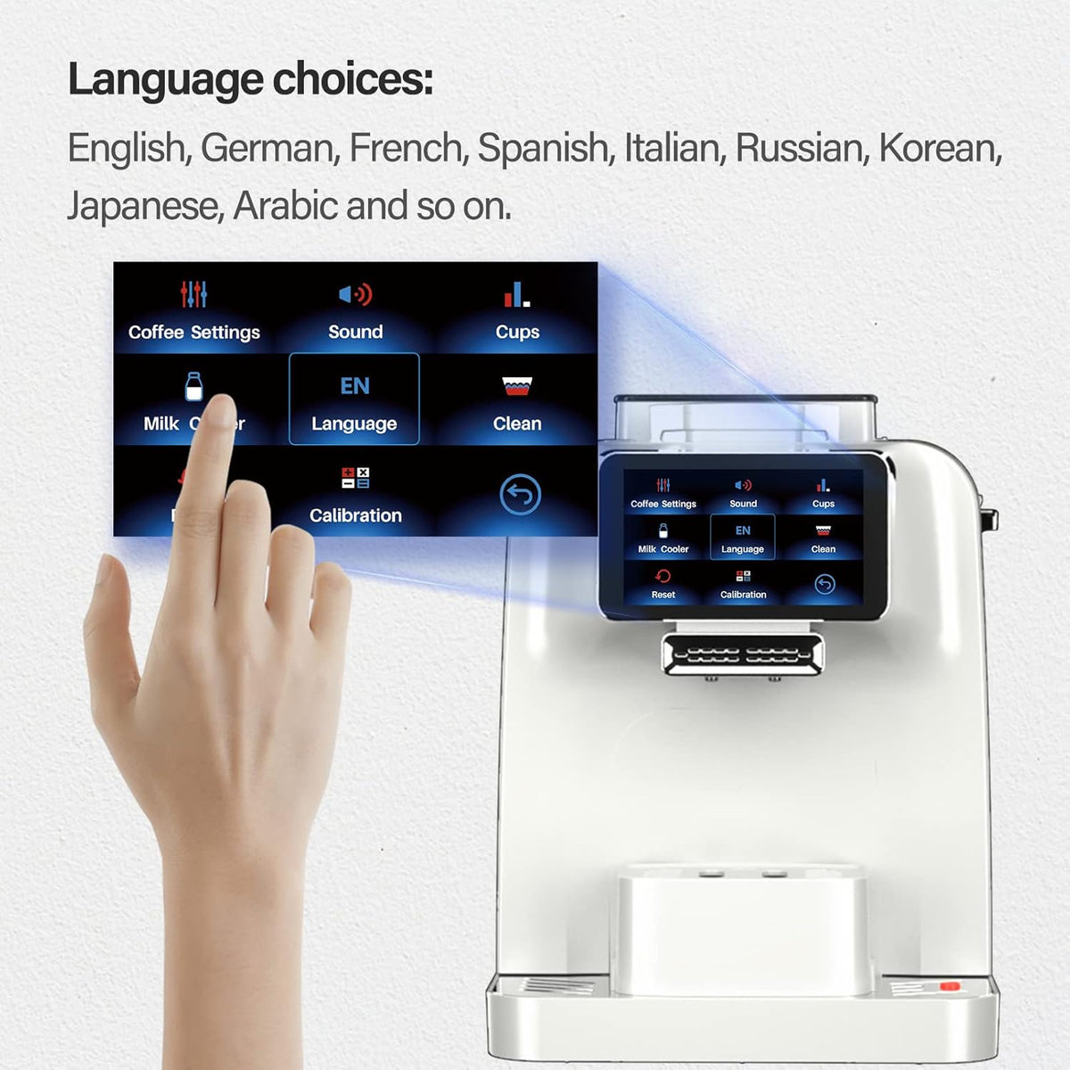 Super Automatic Espresso Coffee Machine with Milk Jug, Built-in Small Refrigerator, Controlled by WIFI Connection (White) V1276