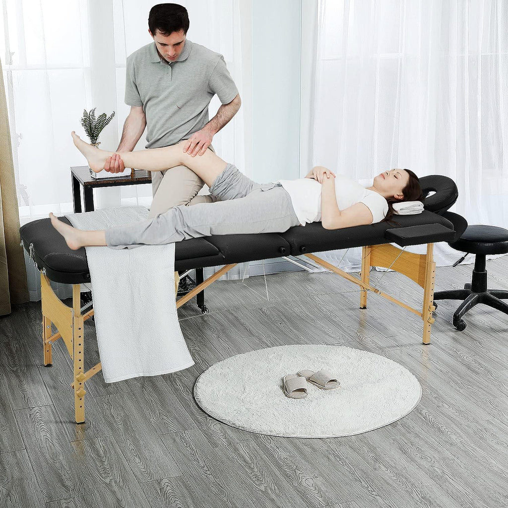 Black 3 Fold Portable Massage Bed with Carrying Case W611