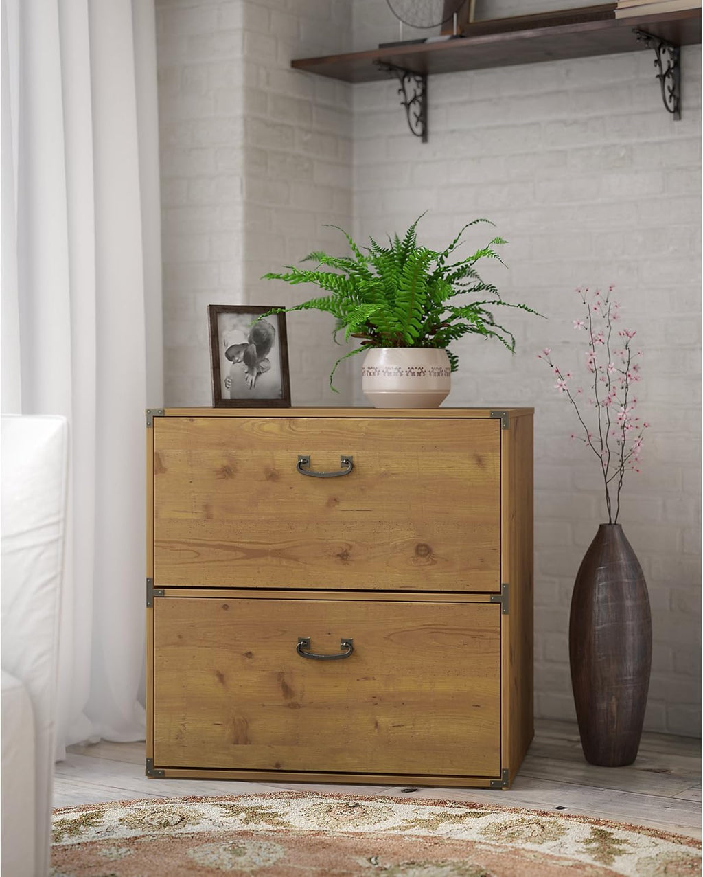 Vintage Golden Pine Lateral File Cabinet R499381