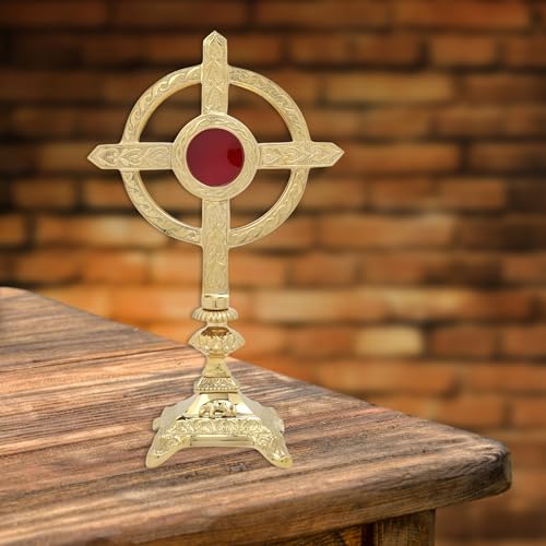 Brass Embossed Celtic Cross Reliquary, 13 x 8.75 Inches L431