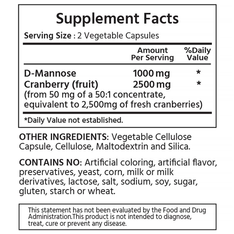 D-Mannose 1000 mg, Cranberry 2500 mg/serving, 120 Vegetable Capsule E64857