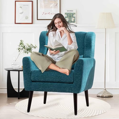 Dark Blue Chenille Fabric Accent Chair Set of 2 N292