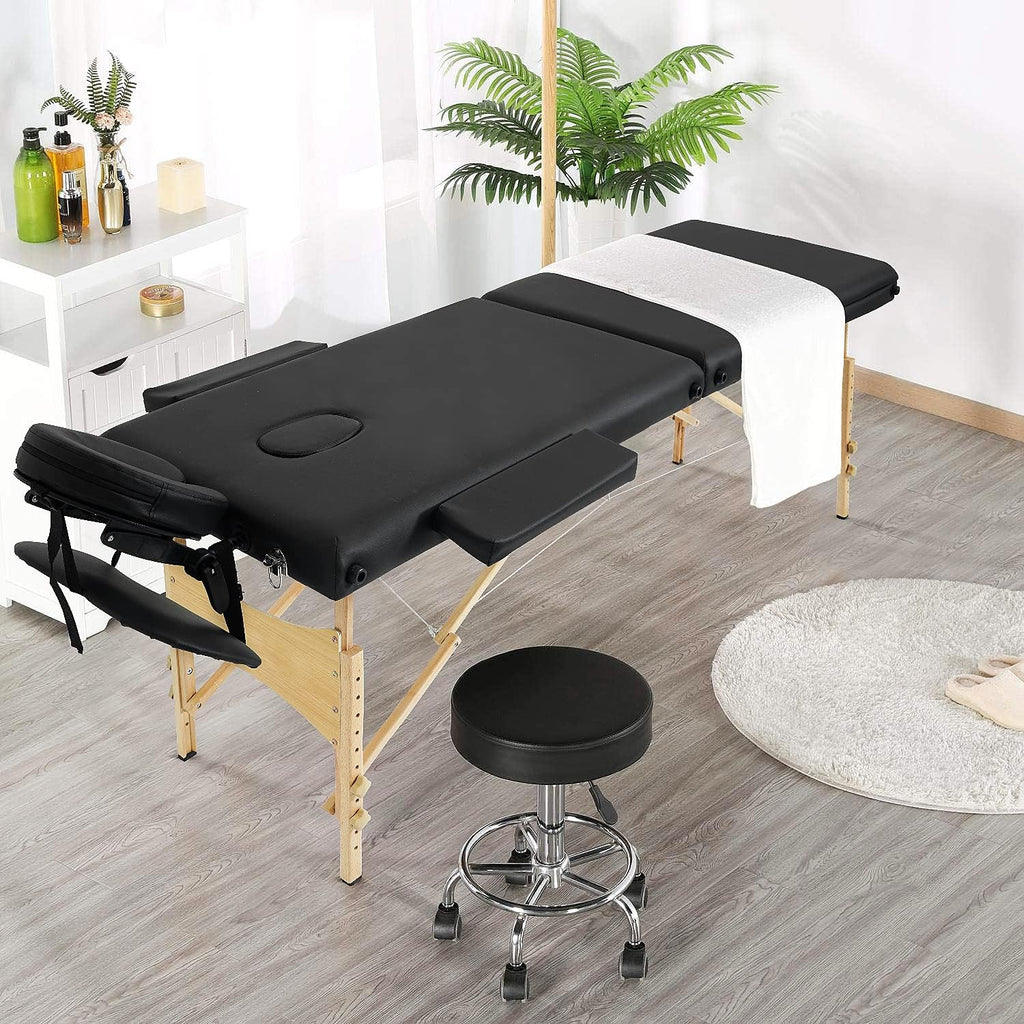 Black 3 Fold Portable Massage Bed with Carrying Case W611