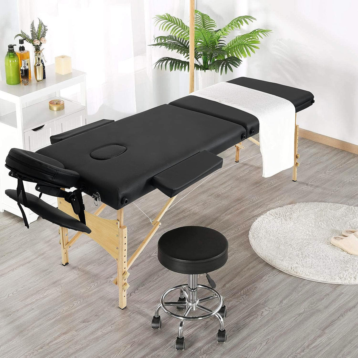 Black 3 Fold Portable Massage Bed with Carrying Case W611