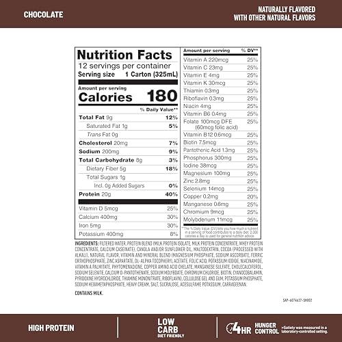 Chocolate Protein Shake, 20g Protein, 12 Count T285