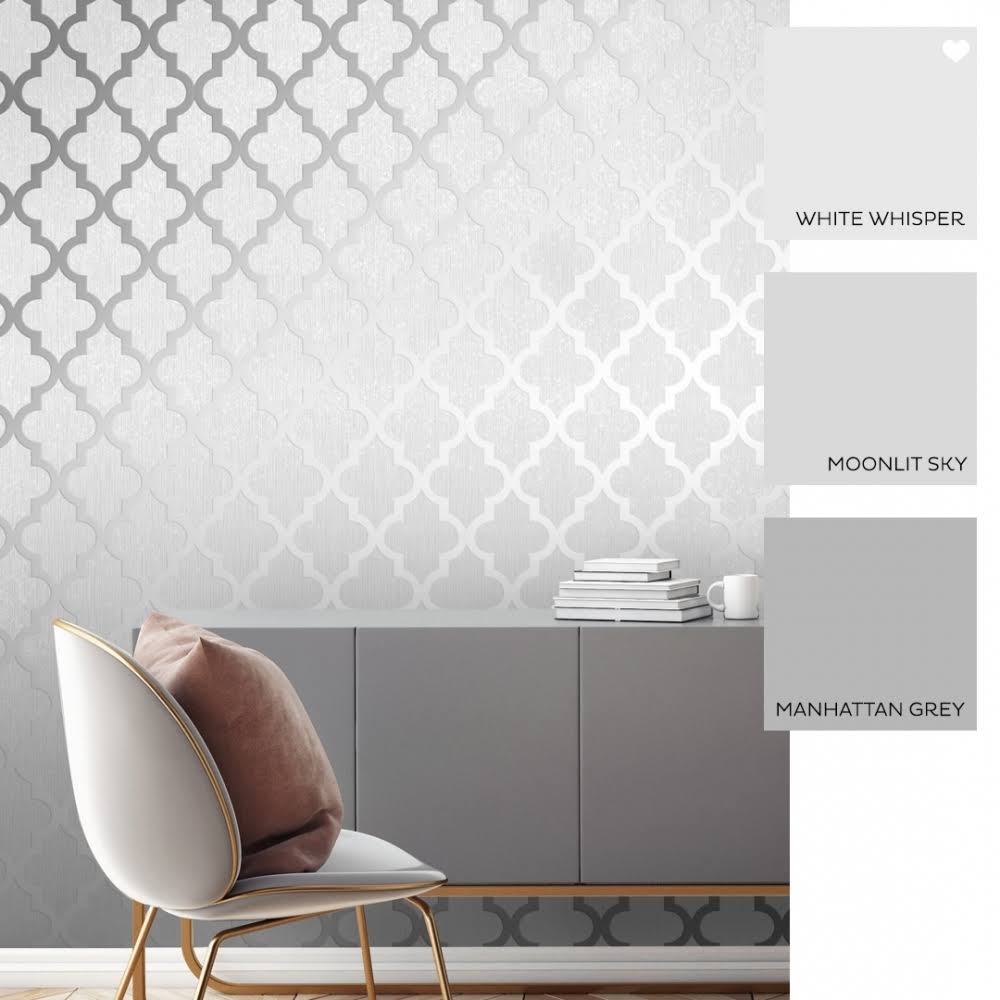 Soft Grey Silver Trellis Wallpaper Z766