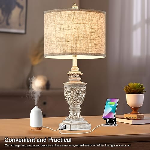 Set of 2 26" Rustic Resin Table Lamps with USB A/C Ports M3135