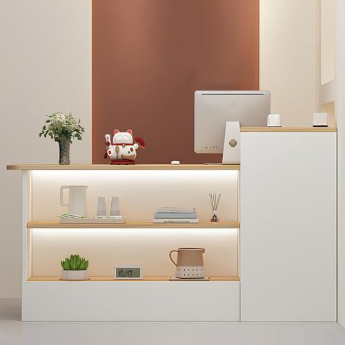 White Grey Wooden Cashier Counter with Storage Space B86752