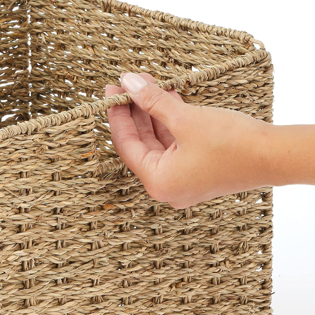 Seagrass Woven Cube Basket Organizer with Handles - 4 Pack - Natural/Tan E888748