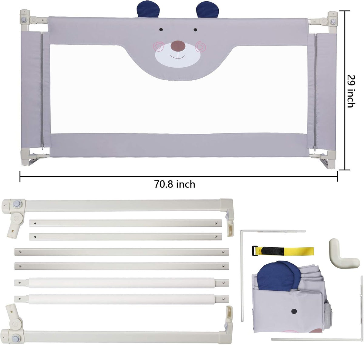 Extra Tall Collapsible Double Lock Bed Rails for Toddlers Queen Size C106