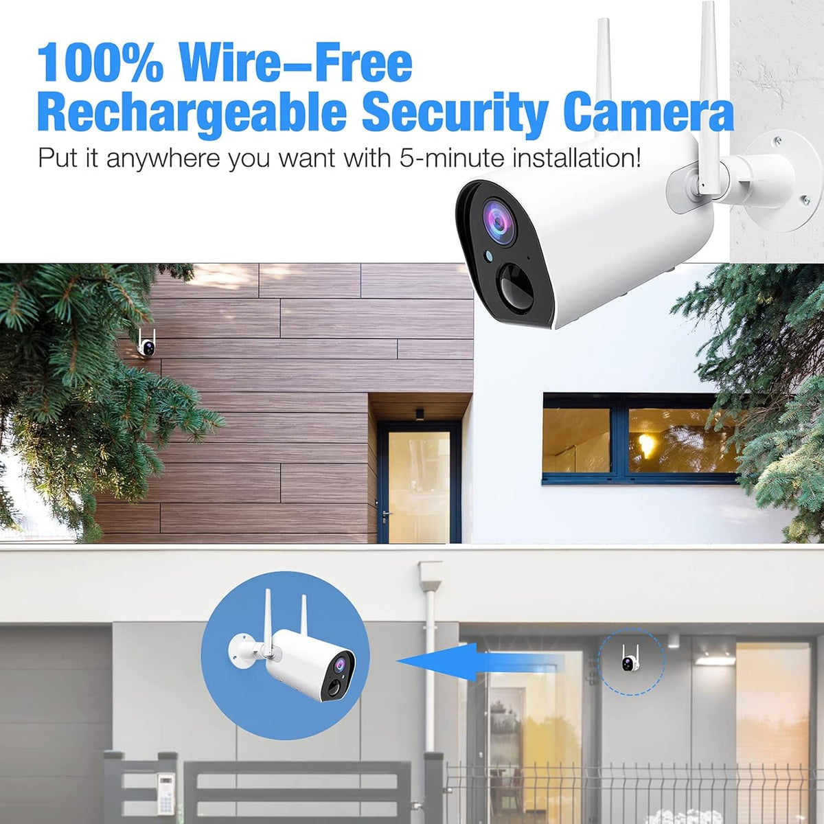 Wireless Outdoor Security Camera 1080P HD Rechargeable Battery Powered WiFi L524276
