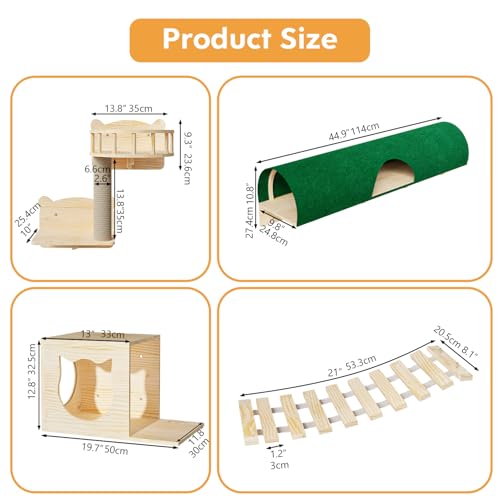 16 Pcs Pine Wooden Cat Wall Shelves with House Y3305
