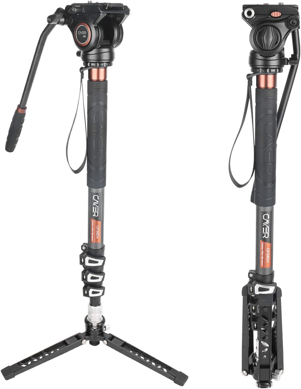 Carbon Fiber 71 inch Telescopic Video Monopod Kit with Fluid Head and Folding Support Base H137