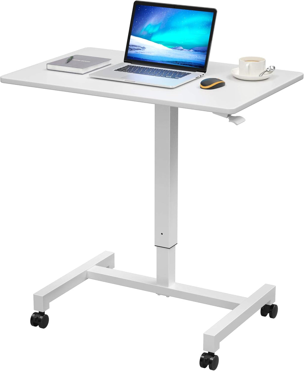 27'' Pneumatic Adjustable Height Mobile Standing Desk Cart White J322107