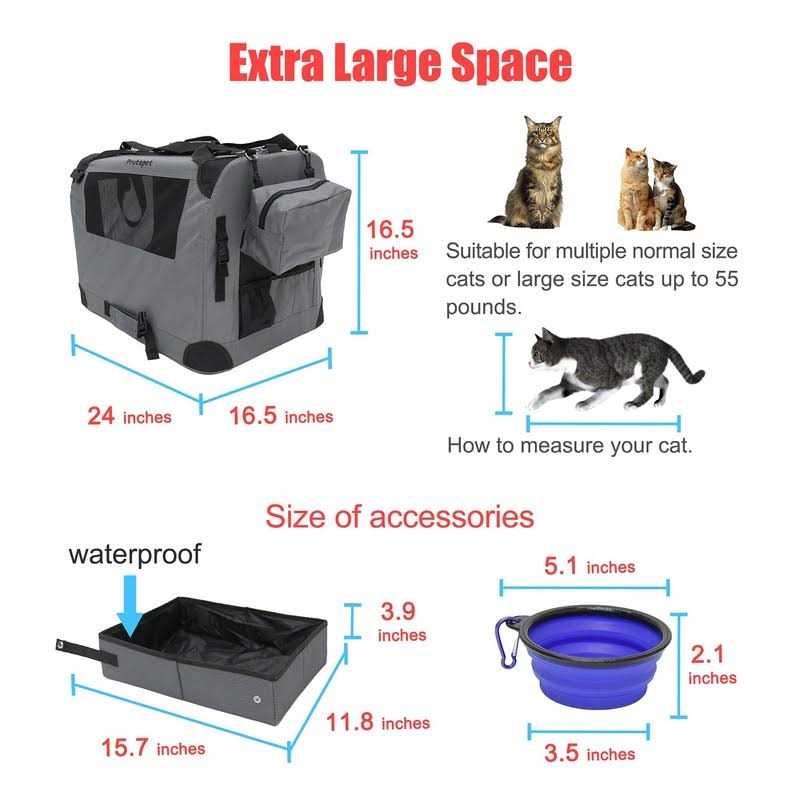 Large Soft-Sided Portable Cat Carrier with Collapsible Litter Box and Bowl C871