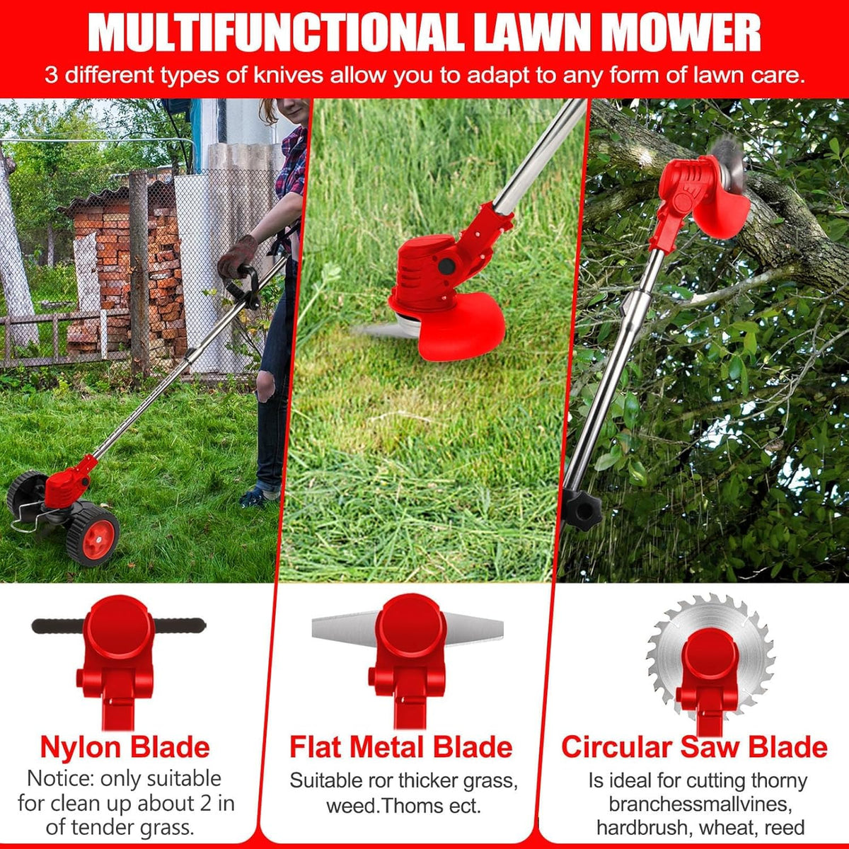3-in-1 Cordless Battery Powered String Trimmer with 2Pcs 4.0 Ah Battery R6501