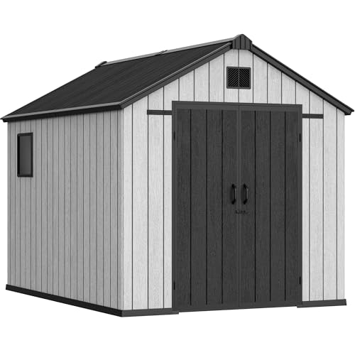 Gray 8x10 FT Outdoor Storage Shed with Lockable Door Y327963