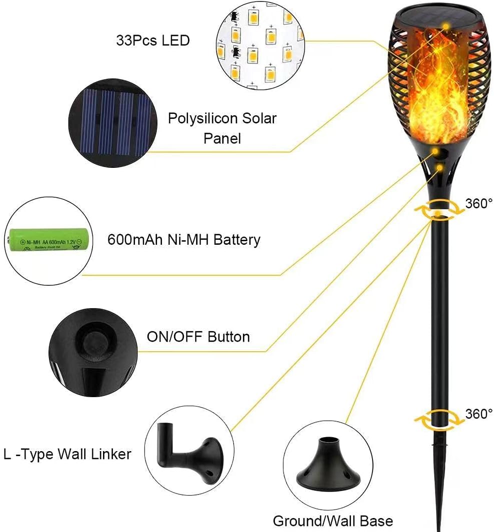 6 Pack Waterproof Solar Torch Light with Flickering Flame X114
