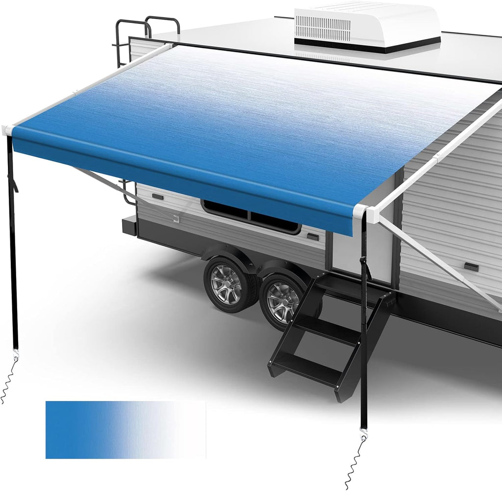 18oz Vinyl Camper Awning Replacement with Awning Anchor Kits & Pull Tension Strap, 16', Green Fade M766