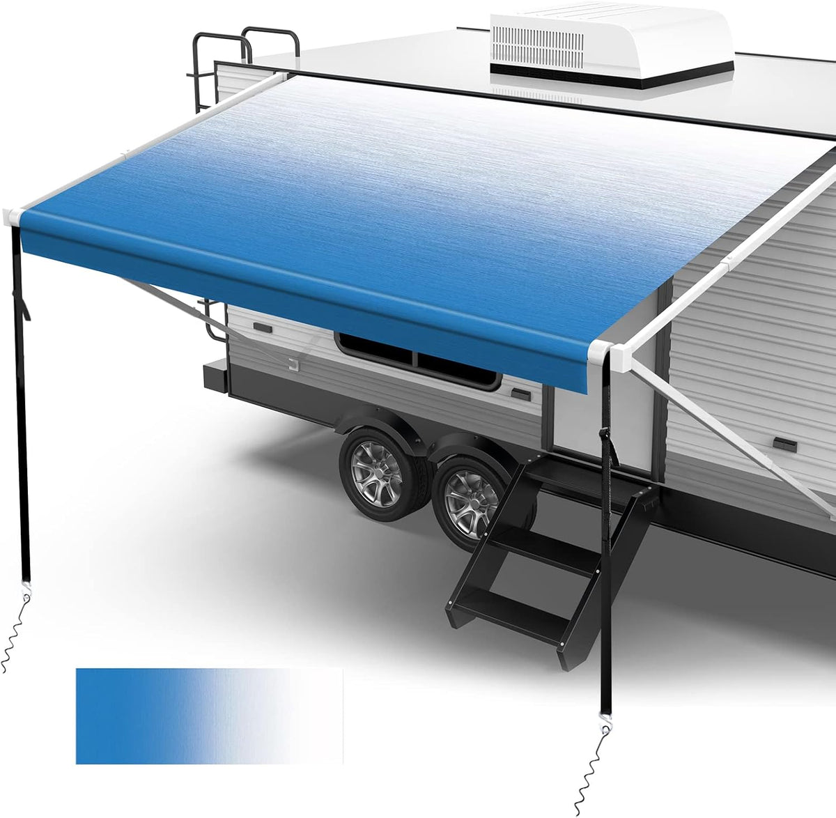 18oz Vinyl Camper Awning Replacement with Awning Anchor Kits & Pull Tension Strap, 16', Green Fade M766