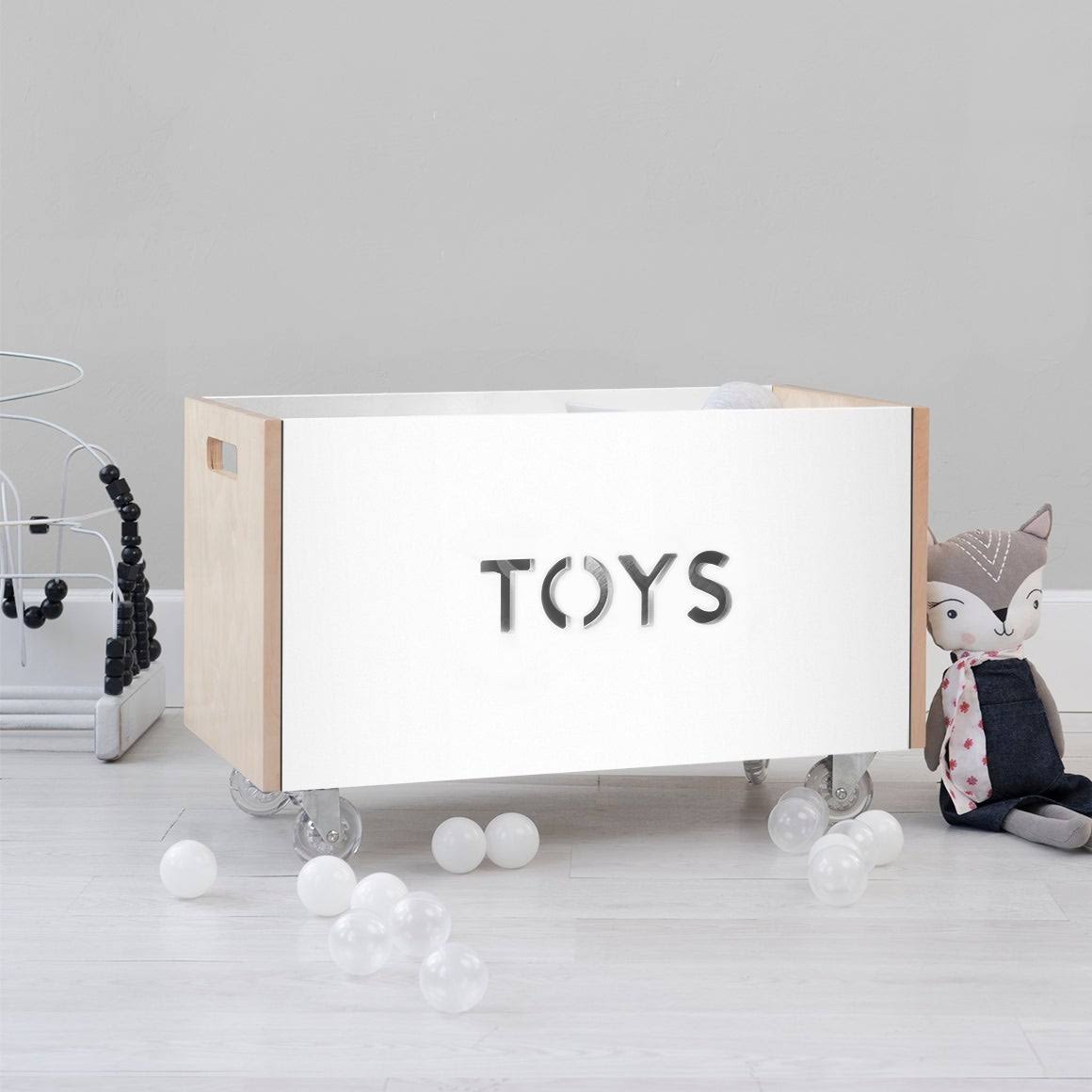 Walnut / Pacific Blue Toy Box Chest on Casters E8727
