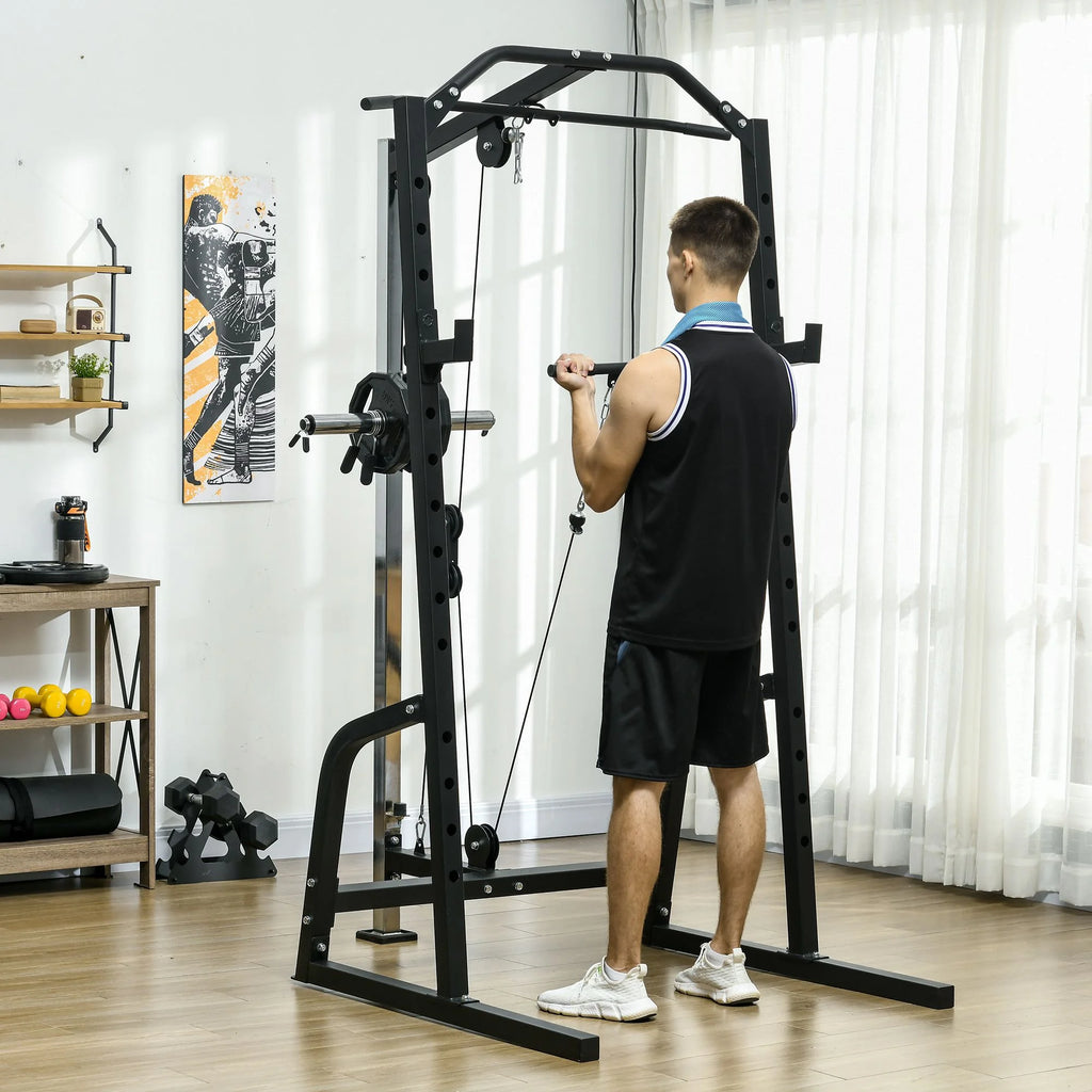 Power Cage with Pulley System Squat Rack Pull up Stand M78212