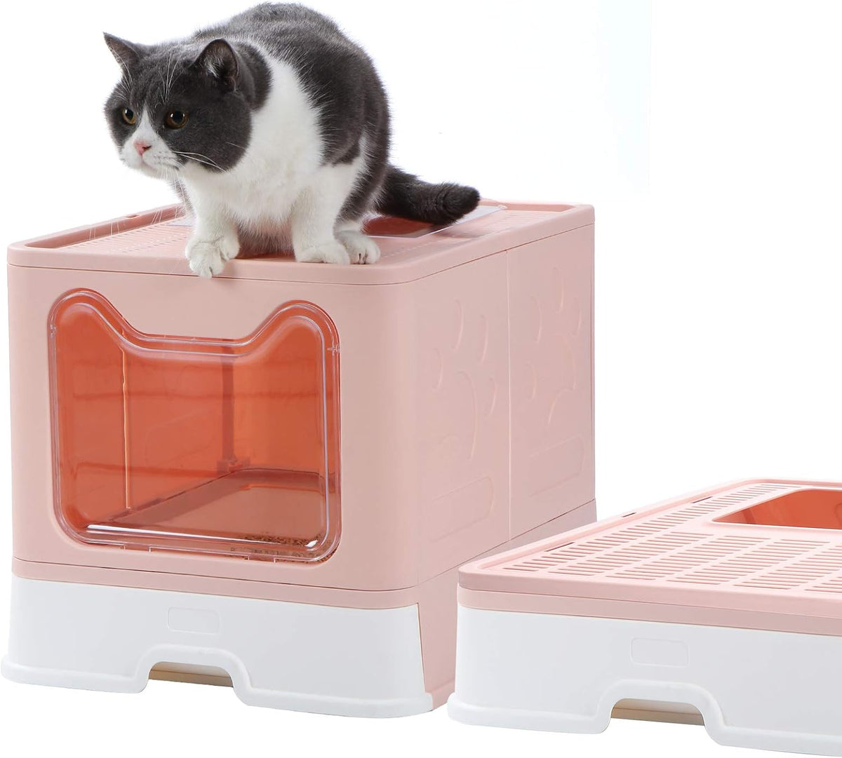 Enclosed Litter Box Large, Foldable Top Entrance Cat Litter Box with Lid, High Sided Litter Box Pack of 2 R626531
