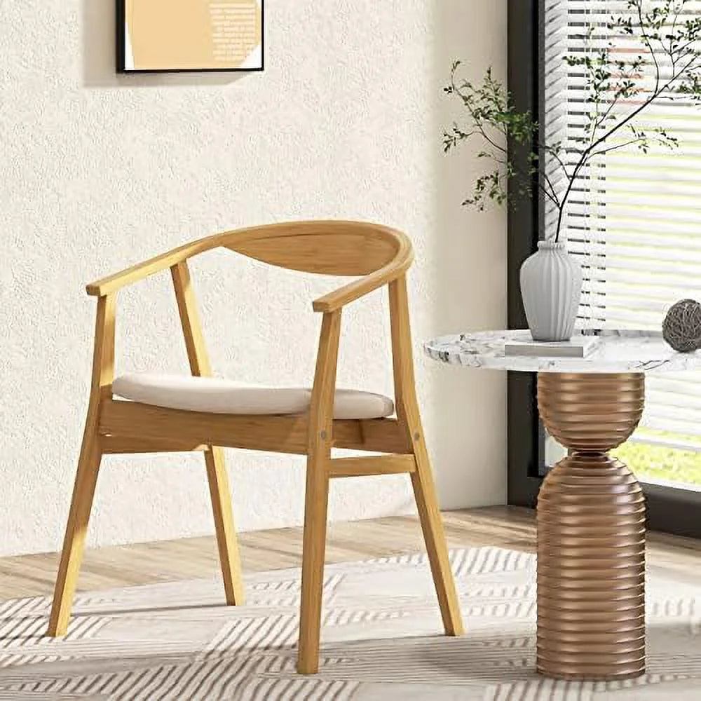Bamboo Accent Chair with Armrest and Curved Backrest X784
