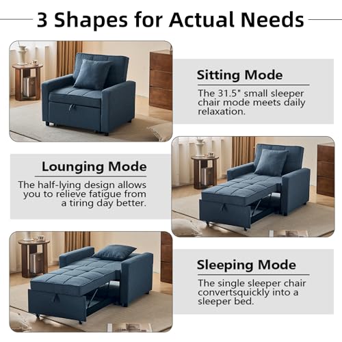 Blue Convertible Sofa Bed Chair with Side Pocket E7504
