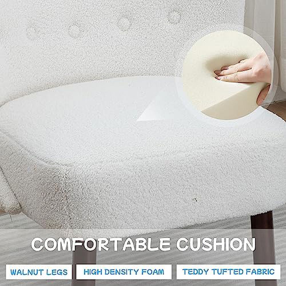 White Armless Accent Chair with Wood Legs R629936