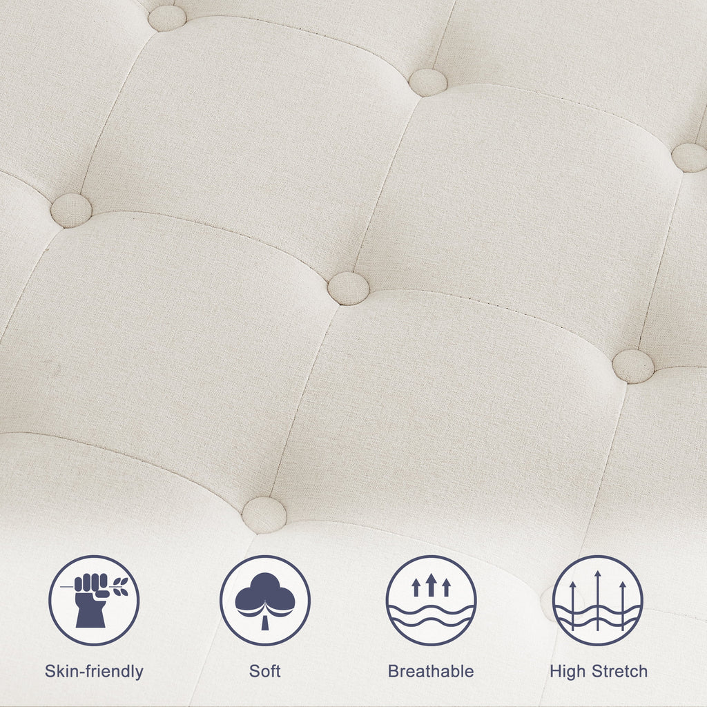 Beige 30-inch Button-Tufted Storage Ottoman Bench F986001