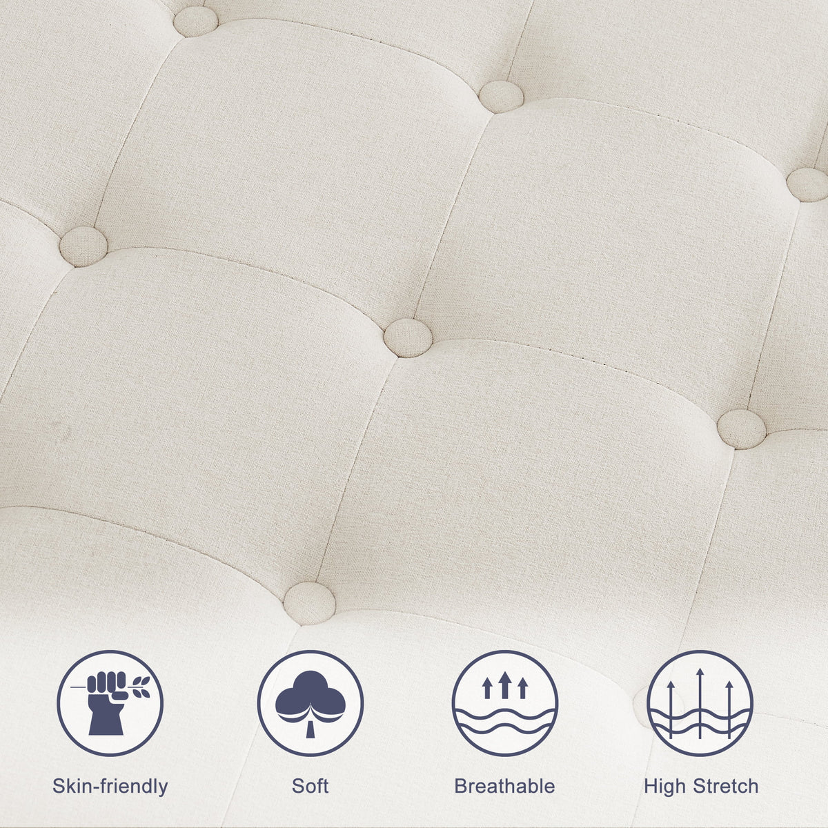 Beige 30-inch Button-Tufted Storage Ottoman Bench F986001