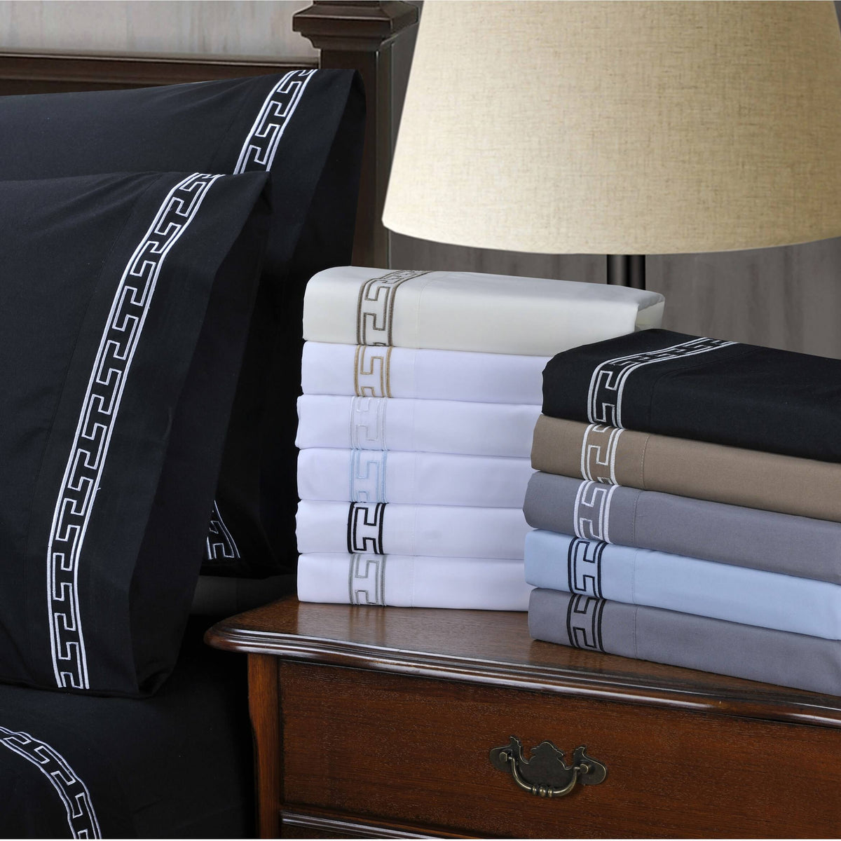 Black California King Embroidery Sheet Set J70377